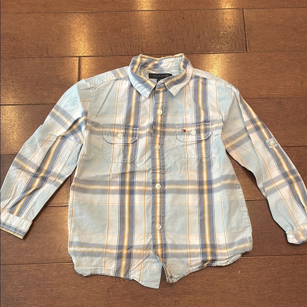 Tommy Hilfiger Light Blue and Yellow Plaid Shirt